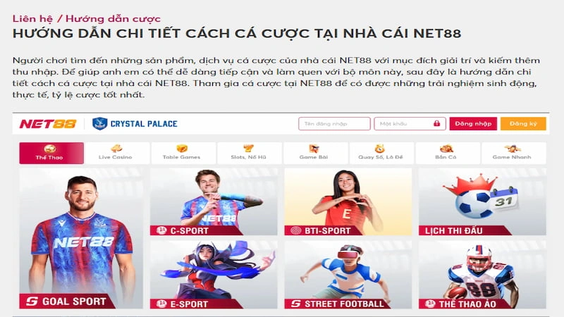 Chi tiết thao tác cược tại Net88